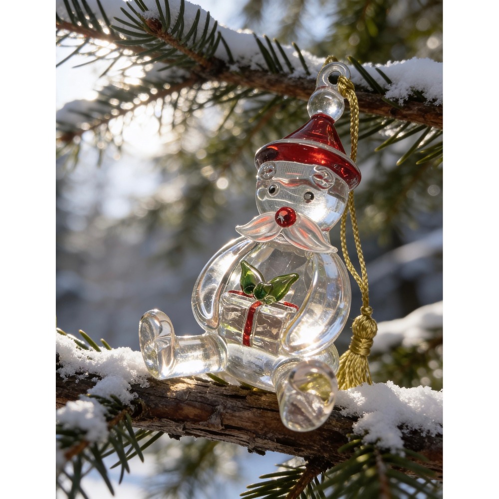 Lenox crystal‎ Santa Claus Christmas Ornament Red Hat Gift Box Gold Tassel retro